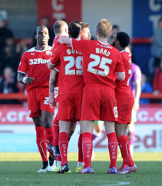 Crawley Town's Anthony Wordsworth Scores and Celebrates with Team Mates Against Bristol City, March 7, 2015