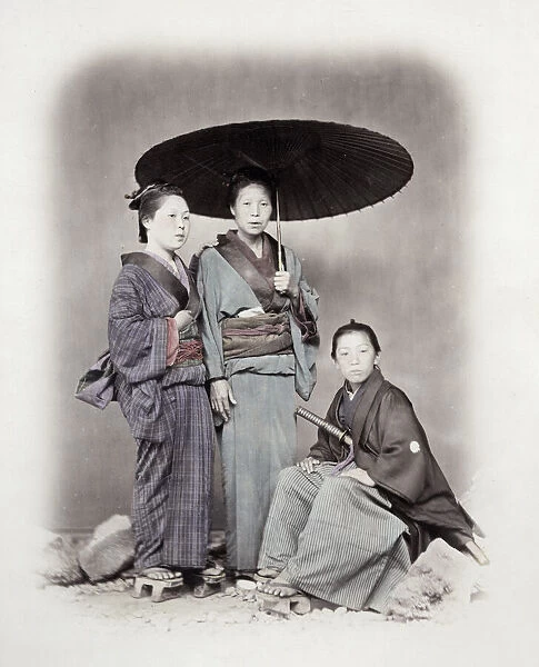 1860s Japan - portrait of two young woman and a young man Felice or Felix Beato