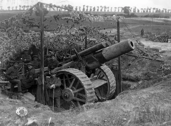 8 inch Howitzer and gunners near Carnoy, France, WW1
