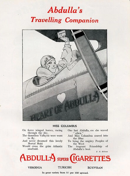 Abdulla cigarette advertisement featuring woman aviator