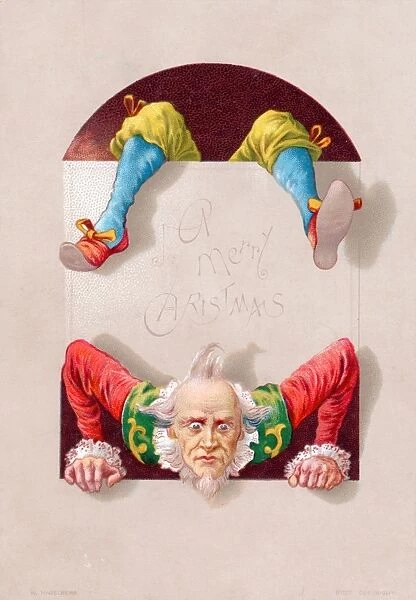 Acrobatic clown on a Christmas card