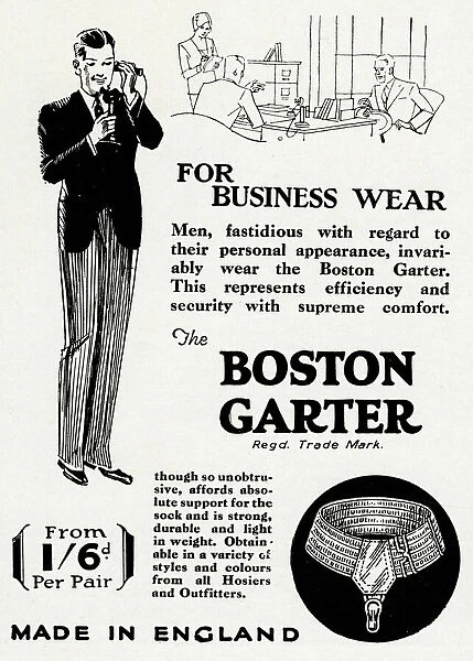 Advert for The Boston mens sock garter 1930
