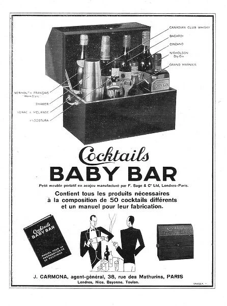 Advert for Cocktails Baby Bar (Paris) 1920s
