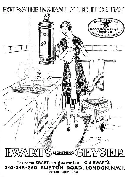 Advert for Ewarts Geyser hot water 1927