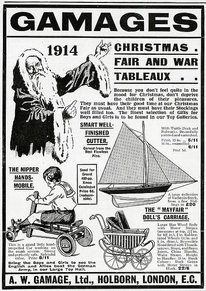 Advert for Gamages christmas toys 1914