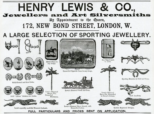 Advert for Henry Lewis & Co novelty sporting jewellery 1893