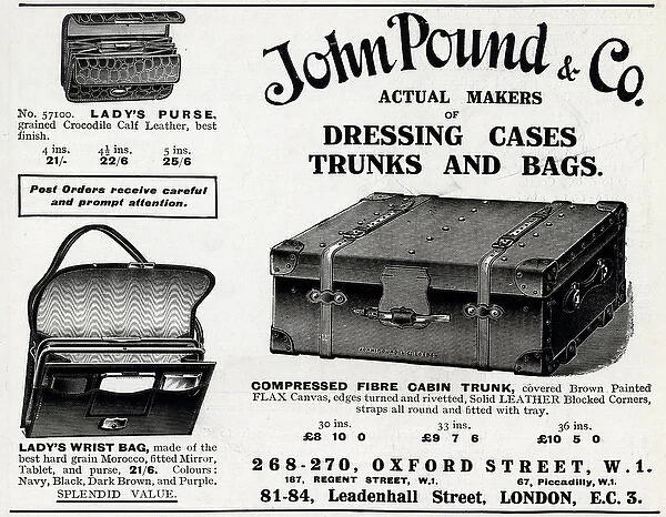 Advert for John Pound & Co luggage case 1920