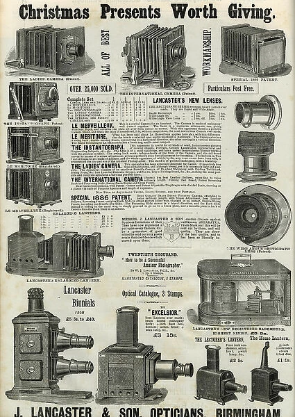 Advert for Lancaster & Sons bellows cameras 1886