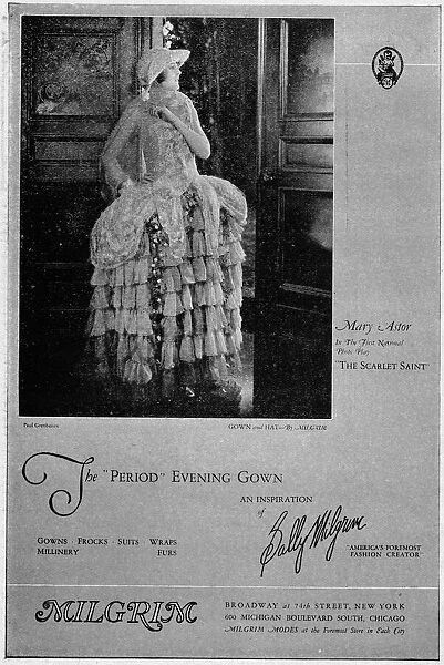 Advert for Milgrim New York featuring Mary Astor in the First National film The Scarlet