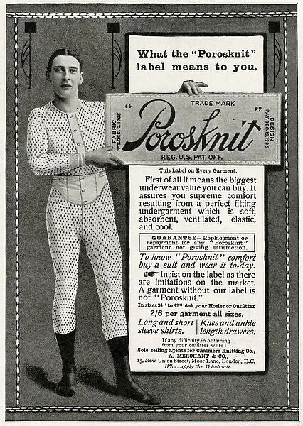 Advert for Porosknit underwear for men 1912