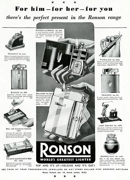 Advert for Ronson lighters 1937
