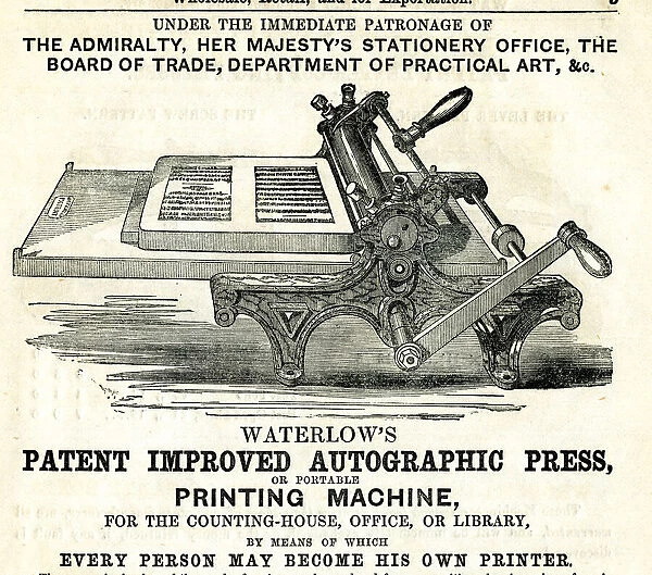 Advert, Waterlows Patent Autographic Press