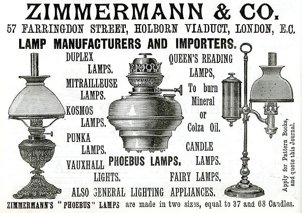 Advert in Zimmermann & Co. lamps 1888