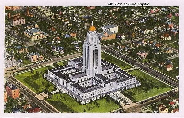 Aerial view of State Capitol, Lincoln, Nebraska, USA