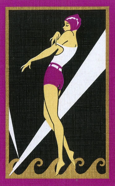 American Art Deco Playing Card Back - Female bather (2)