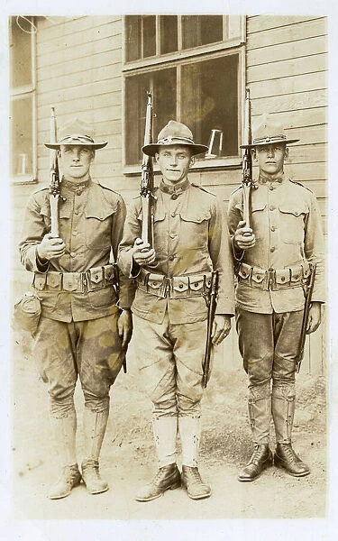 Three American soldiers, Camp Dodge, Iowa, WW1