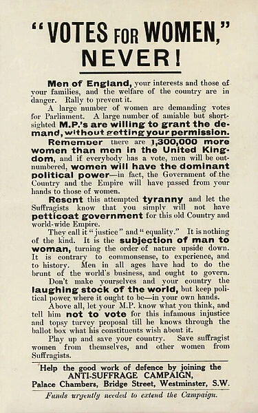 Anti-Suffrage Votes for Women Never