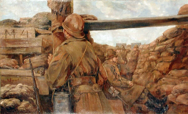Belgian troops in a trench, Belgium, c 1917