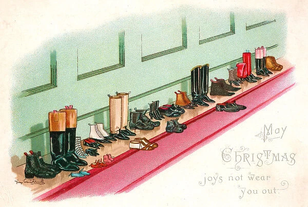Boots and shoes on a Christmas card