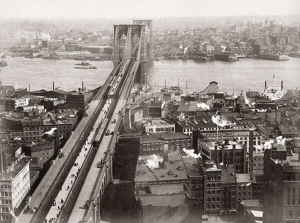 Brooklyn Bridge, looking to Manhattan, New York, c. 1890 s