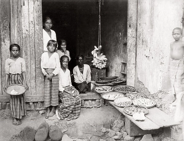 c. 1880s Ceylon Sri Lanka - family selling food
