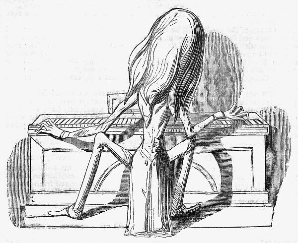 Caricature of Franz Liszt at the keyboard