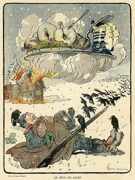 Cartoon, German soldier dreaming, WWI