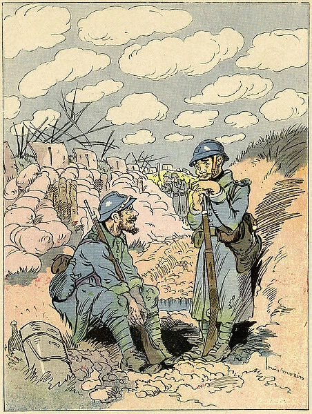 Cartoon, The soldier back from leave, WW1