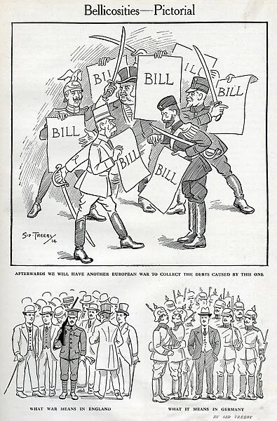 Three cartoons at the start of the First World War