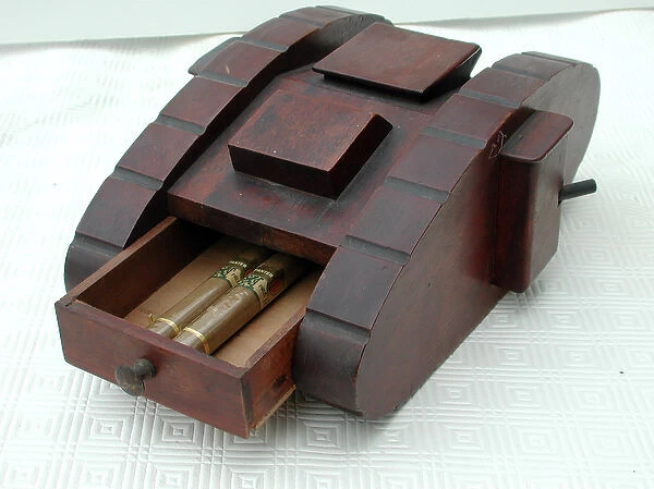 Carved World War One tank - cigar box