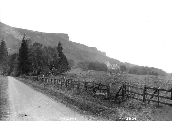 Cavehill - a view up a road looking obliquely at Belfast Castle and Cave Hill