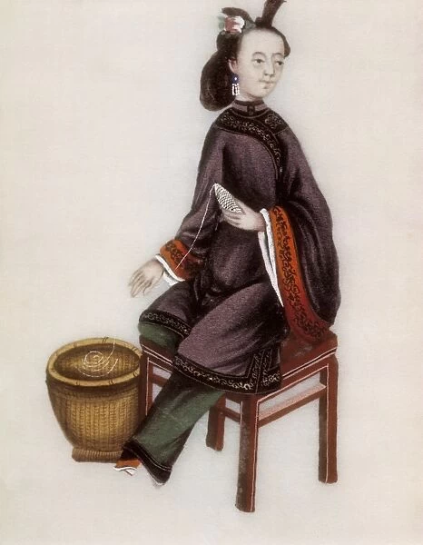 A Chinese Woman making a bobbin, Qianlong Period