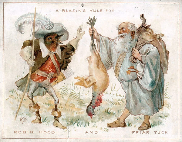 Christmas card, Robin Hood and Friar Tuck