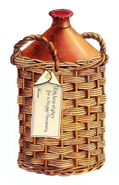 Christmas card in the shape of a jug in a basket