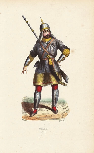Circassian man in helmet, carrying a musket