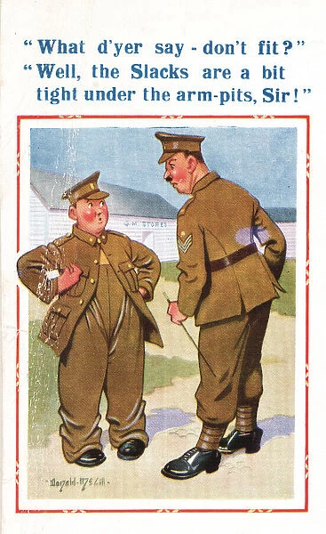 Comic postcard, Soldiers in the British Army, WW2 - badly fitting uniform - the slacks