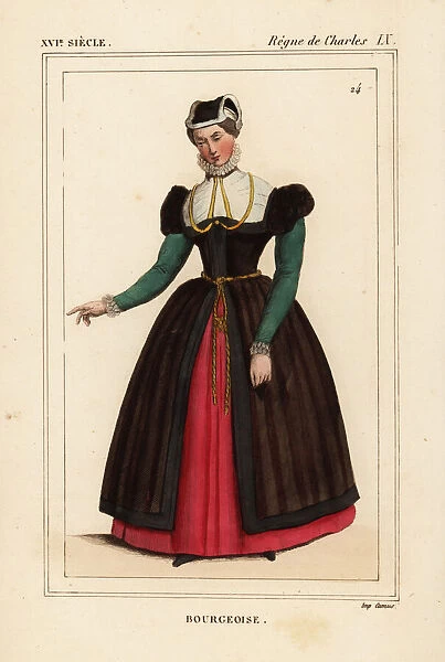 Costume of a French bourgeoise woman, 16th century