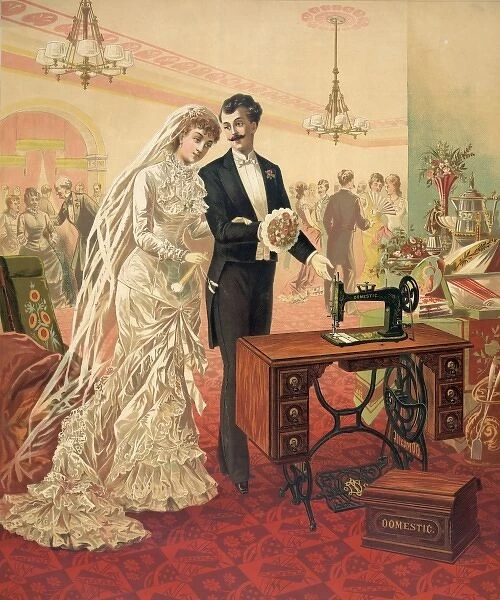 Domestic sewing machine. Bride and groom
