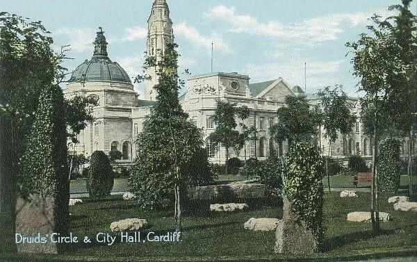Druids Circle and City Hall, Cardiff, Wales