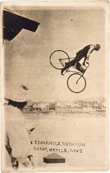 Edward Reddish riding his bicycle off Worthing Pier