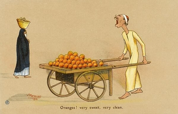Egyptian Orange Seller with hand cart