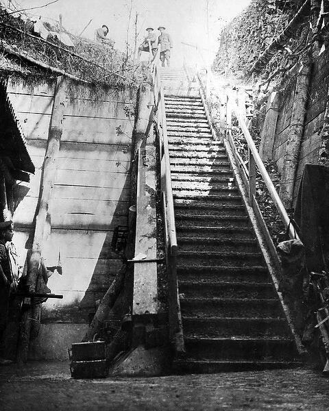 Entrance to captured German dugout, Western Front, WW1