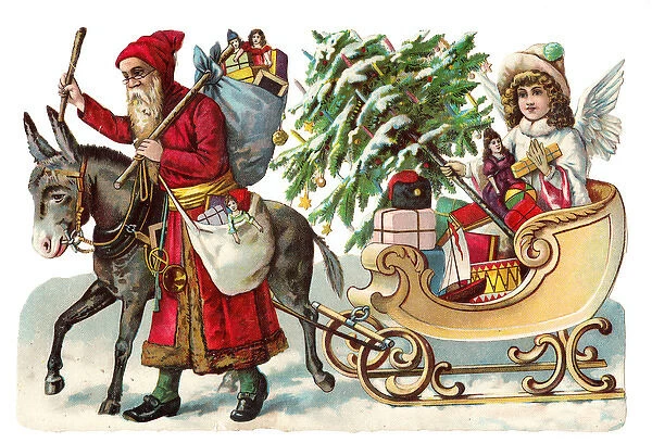 Father Christmas with sleigh on a Victorian scrap