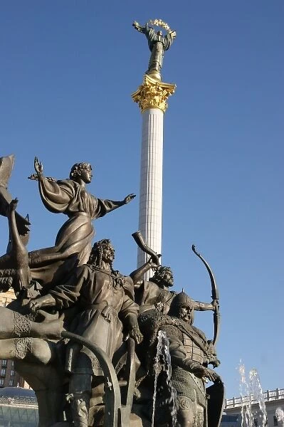 Fountain, monument and pillar, Kiev, Ukraine