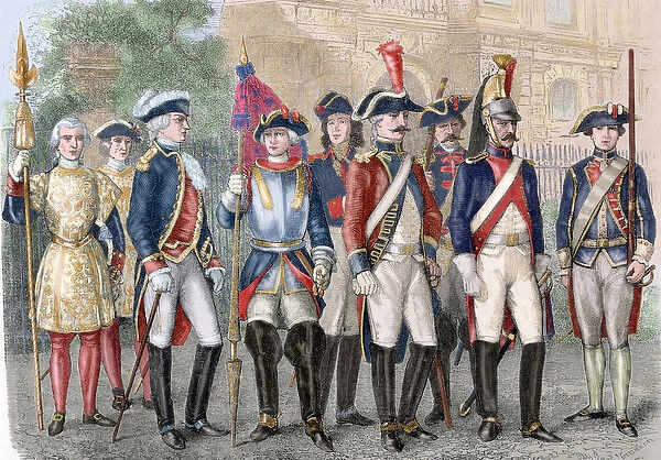 France. Royal Guard. 18th century. Colored engraving