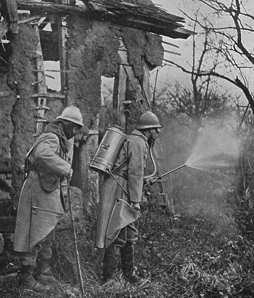 French soldiers spraying disinfectant, WW1