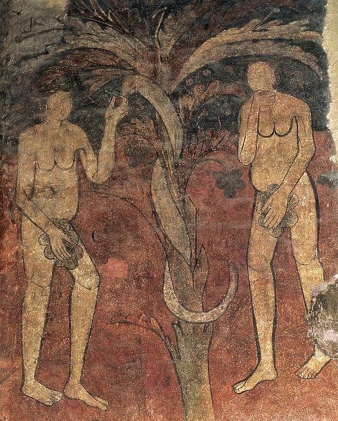 Fresco of Adam and Eve. Barbera del Valles. Catalonia. Spain