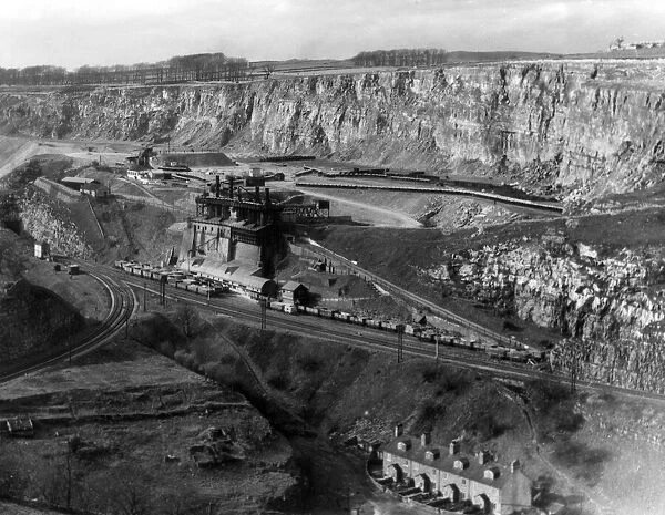 General view of the limestone quarry near Buxton, Derbyshire, England