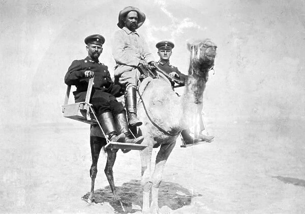 German soldiers on a camel, South West Africa, WW1