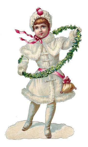 Girl with circle of leaves on a Victorian Christmas scrap